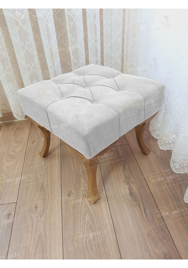 Kapitoneli Makyaj Pufu Ayak Ucu Puf Gold Ayak 45 45 Beyaz