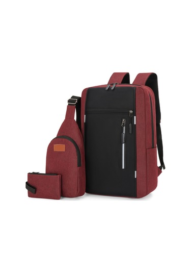 Yifomall Usb Şarjlı 16 İnç Bilgisayar Çantası Seti: Ana Sırt Çantası + Askılı Çanta + El Çantası Gri, Dayanıklı Kumaş Gri