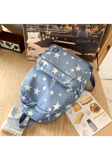 Jeemson Mavi Yıldız Desenli Geniş Hacimli Nilon Sırt Çantası 30x13x45 Cm