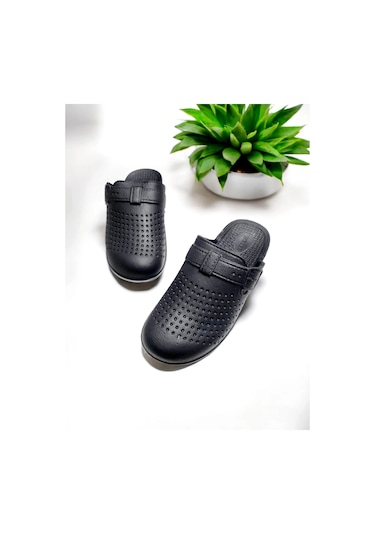 Eva Hafif Beyaz Şerit Detaylı Islak Zemin Ev Ve Dışarı Terliği Siyah