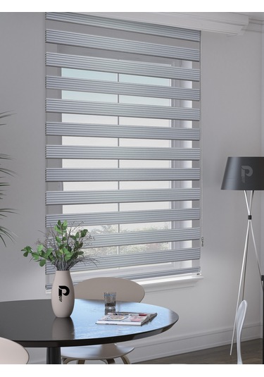 Br Perle Pliseli Açık Gri Renk Zebra Perde Yüksek Kalite Alüminyum Kasa Açık Gri