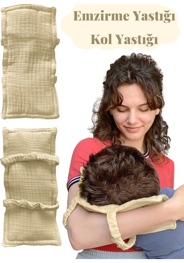 Pamuk Muslin Bebek Emzirme Yastığı Ter Emici Kol Yastığı Bej