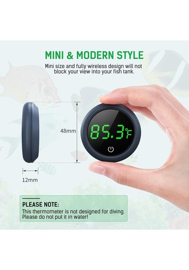Skycity Akvaryum Sıcaklık Ölçer, Kablosuz Dokunmatik Led Ekranlı, Yüksek Hassasiyetli, Siyah, Fahrenheit Ölçümü