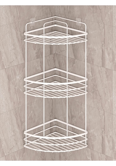 MultiStore Yapışkanlı Ömür Boyu Paslanmaz Banyo Düzenleyici Şampuanlık Beyaz LK03 Beyaz