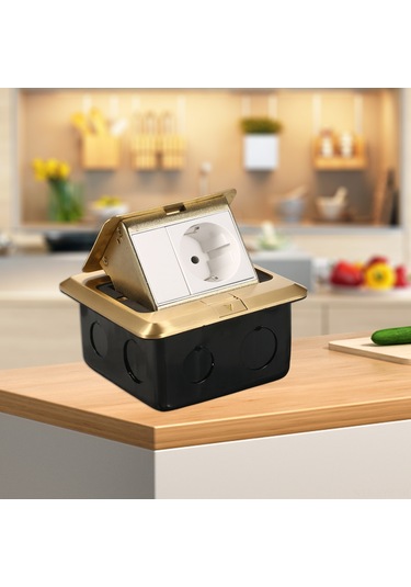 Symbee Altı Çıkma Bakır Zemin Soketi - Damperli Yavaş Açılım, Su Geçirmez, Gizli Tip, Alüminyum Altın Rengi