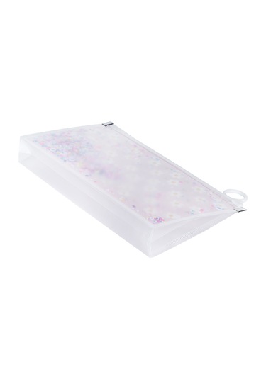 Simli Şeffaf Kalem Çantası - Papatya Desen