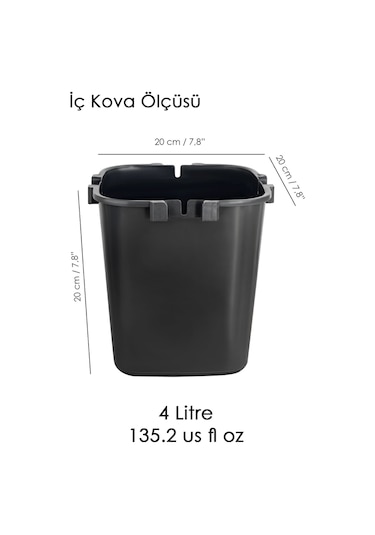 Ahşap Görünümlü Çöp Kovası - Akıllı Kapak Tutma Saplı Kovalı Tezgah Üstü Mutfak Çöp Kovası 4lt Beyaz