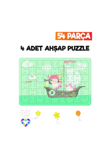 Ahşap 54 Parça 4 Adet Çocuk Puzzle-4