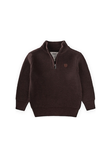 Selanik Triko Fermuarlı Kazak 2-11 Yaş Kahve Kahve