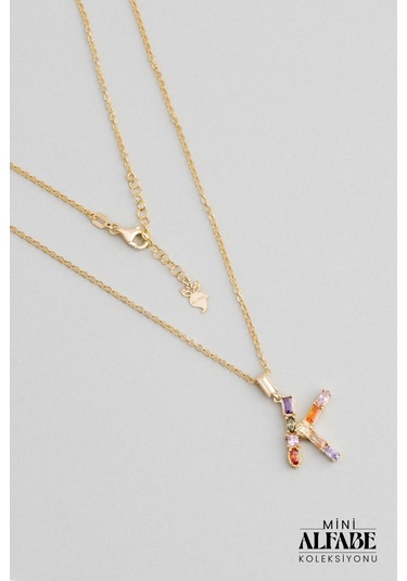 Mini K Harfi Günışığı Renkli 18 Ayar Sarı Altın Kaplama Gümüş Kolye