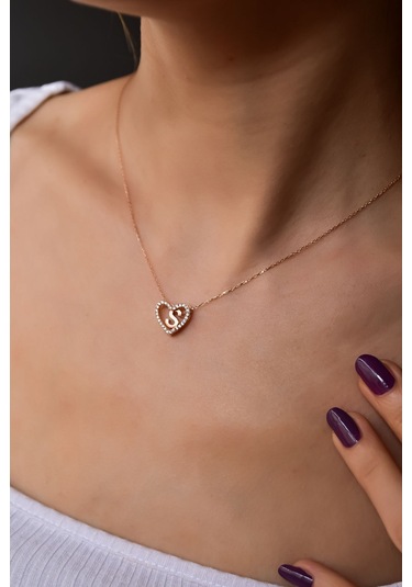 925 Ayar Gümüş Rose Kaplama Aşkın Harfi S Kalp Kolye