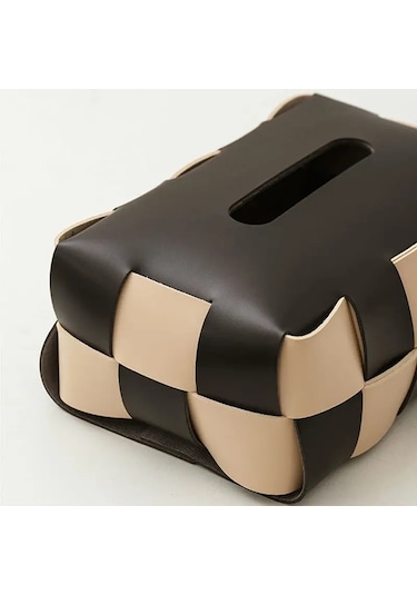 A-siyah Beyaz Dama Tahtası Doku Kutusu Oturma Odası Lüks Masa Emme Kağıt Kutusu Amerikan Tarzı Deri Dokuma Süs Moda Çanta