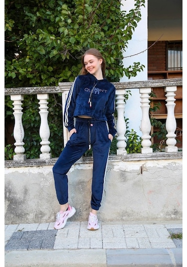 Akbeniz Kadın Kadife Kapşonlu Eşofman Takım 9059