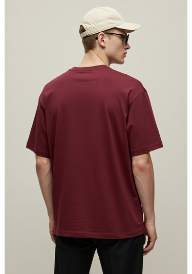 Erkek Oversize Basic Tişört Unisex %100 Pamuk Rahat Kalıp Erkek Tam Oversize Tişört Bordo