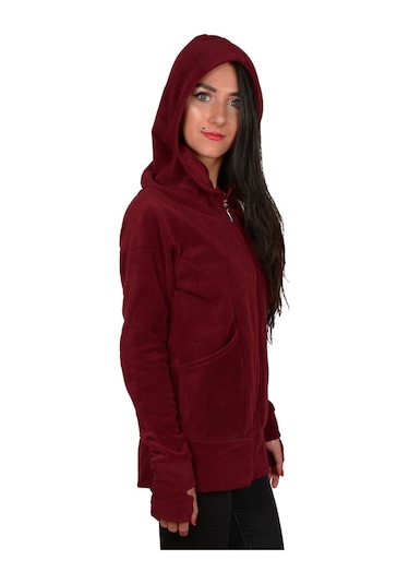 Kadın Eldivenli Polar Bayan Sweatshirt - Bordo Bordo