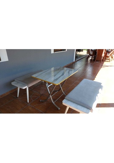 Dekoratif Katlanır Masa Bahçe Ve Çalışma Masası 60 90 Beyaz Mermer