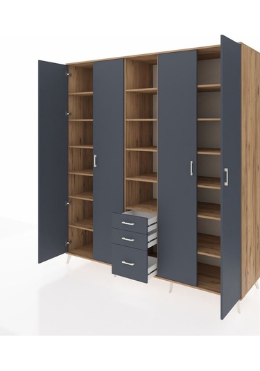 Kronos Dolap 17 Raflı 3 Çekmeceli 4 Kapaklı 220x59x243 Çam-antrasit/antrasit Antrasıt/antrasıt