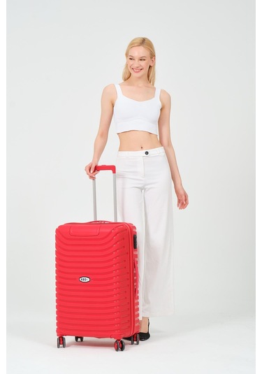 Keo-plus Kırmızı Orta Boy Silikon Kırılmaz Pp Valiz Siyah