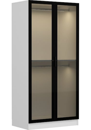 Minar Kale 2 Cam Kapaklı Dolap - Beyaz/siyah 210cm