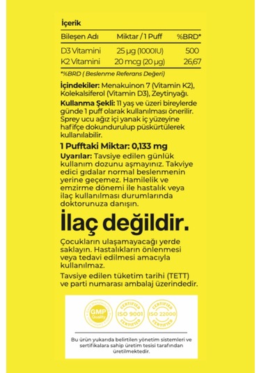 Vitavy D3K2 1000 IU 20 Mcg Sprey 140 Puff 2 x 20 ML