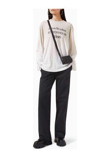 Acne Studios 1996 Logo Baskılı Tişört - Pamuk Karışımı - Oversize Kesim & Yıpranmış Detaylar Beyaz