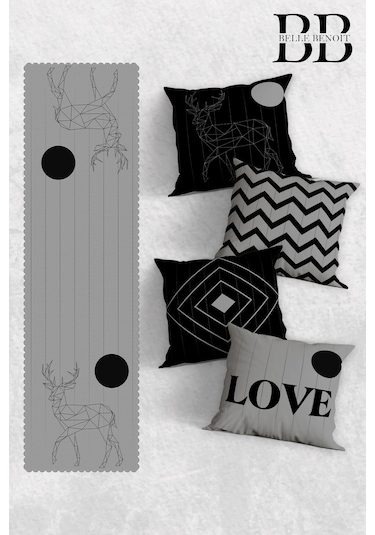 Belle Benoit Baskılı Runner & Koltuk Kırlent Kılıfı Set Desen51