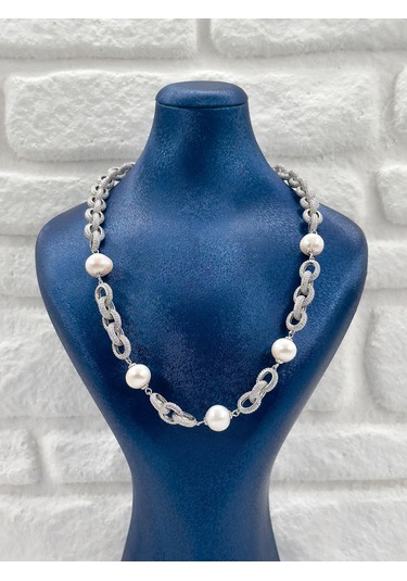 Özel Tasarım İncili 3'lü Kadın Gümüş Set - Kolye Seti Gümüş