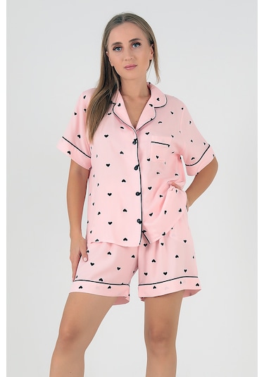 Doremi Black Hearts Kısa Kollu Kadın Şortlu Pijama Takım Pembe-m-l Pembe
