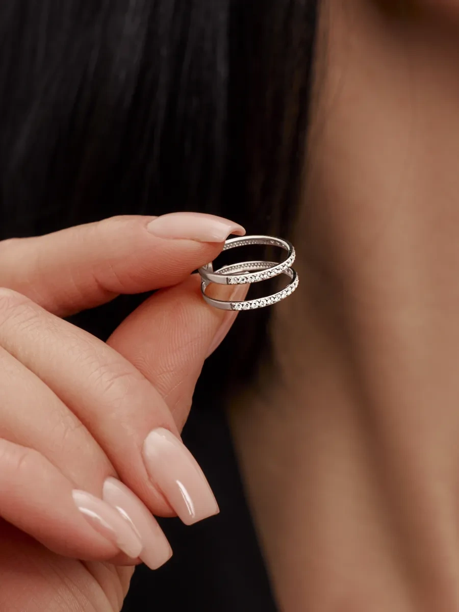 Zoloto Russkih 925 Ayar Gümüş Çift Parmak Boğazı Yüzüğü 183657126 Gri