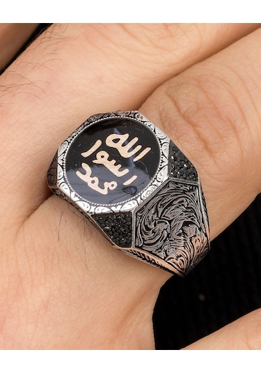 Prestij Gümüş Mührü Şerif Mineli 925 Ayar Gümüş Erkek Yüzüğü 900258