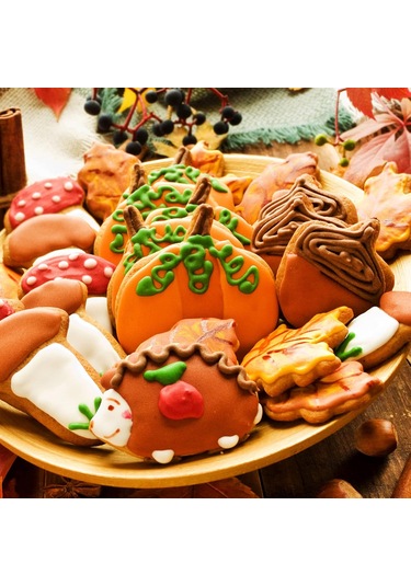 Geeksen 12'li Güz Bayramı Kurabiye Kalıbı Seti - Yemek Safe Paslanmaz Çelik - Fare, Baykuş, Kürke, Bakla Ve Daha Fazla Şekil - Hamur, Fondan Kesim İçin Uygun Gümüş