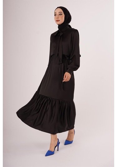 Saten Siyah Elbise Siyah