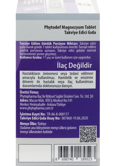 Phytodef Magnezyum Vitamin B6 + D3 3 x 30 Tablet