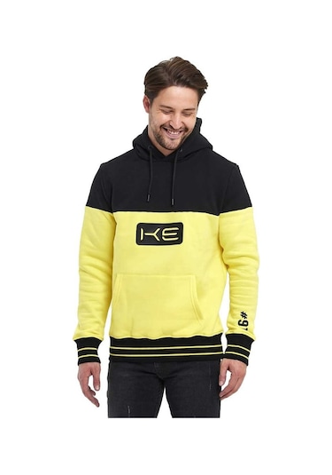 Adams Sarı/siyah Kapüşonlu 3 İplik Baskılı Kanguru Cepli Sweatshirt Sarı