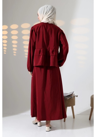 Kadın 100% Pamuk Modal Bordo Gömlek Etek Tesettür Takım Çok Renkli