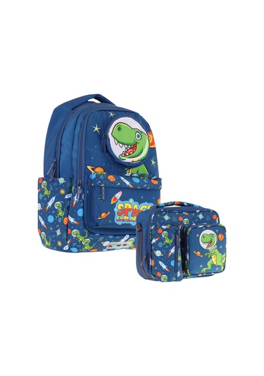 Kaukko Erkek Çocuk 3d Dinazor Şekilli Lacivert Okul Sırt Çantası Ve Isı Yalıtımlı Beslenme Çantası Seti Lacivert