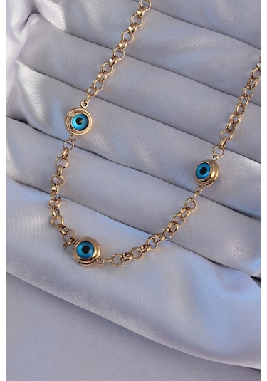 316l Çelik Gold Renk Nazar Boncuk Model Kolye - Tj-bko8947 Gümüş