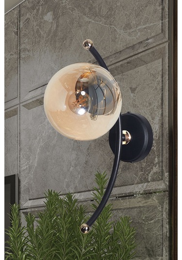 Luzarana Nora Siyah-gold Metal Gövde Bal Camlı Tasarım  Aplik Sarı