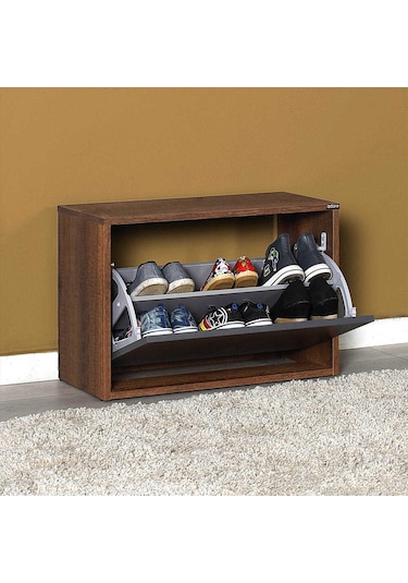 New Step Oturaklı Ayakkabılık - Oslo Ceviz-Antrasit Ceviz