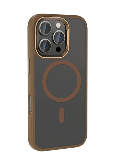 İphone Uyumlu 16 Pro Kılıf Magsafe Şarj Özellikli Parlak Kamera Çerçeveli Zore Kost Kapak-rose Brown