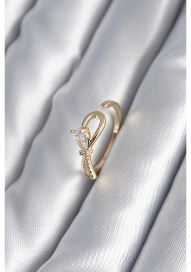 Pirinç Gold Renk Zirkon Taş Detay Kurdele Model Kadın Yüzük Çok Renkli