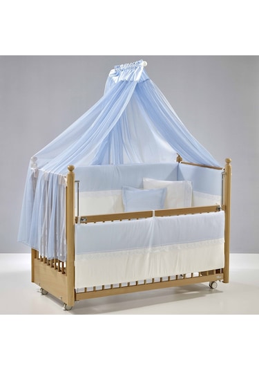 Meltem Kids Mondo Sallanır Ahşap Anne Yanı Beşik - 60x120 CM (Naturel-Mavi) Mavi