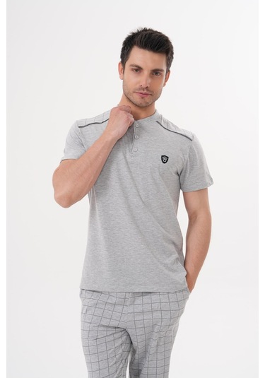 Mecit 2981 Gri Büyük Beden Kısa Kollu Erkek Pijama Takımı Gri