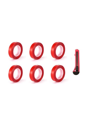 6 Adet 18 MM X 2mt Vhb Akrilik Silikon Kırmızı Şeffaf Çift Tara .