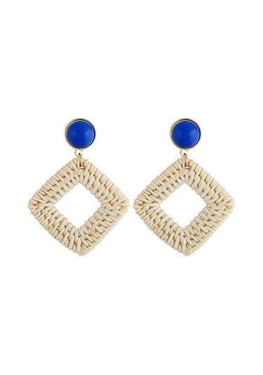 E2002-4 Blue Frame Bamboo Vine Handmade Woven Earrings Bosomia Style Earrings Gümüş