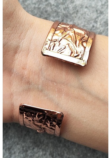 Bakır Renk Rölyef Desen Şekilli El Yapımı Ayarlanabilir Bakır Bileklik Çok Renkli