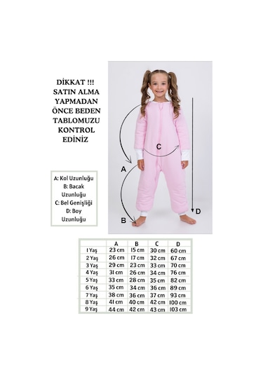 Kalın Elyaf Dolgulu Premium Kalite 2.5 Tog Desenli Unisex Çocuk Uyku Tulumu Şeker Pembe