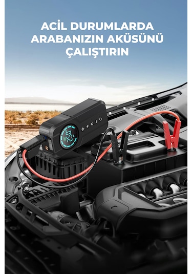 Robo Şarjlı Akü Ateşleyici 4ü Bir Arada Lastik Şişirici+powerbank+led Işık