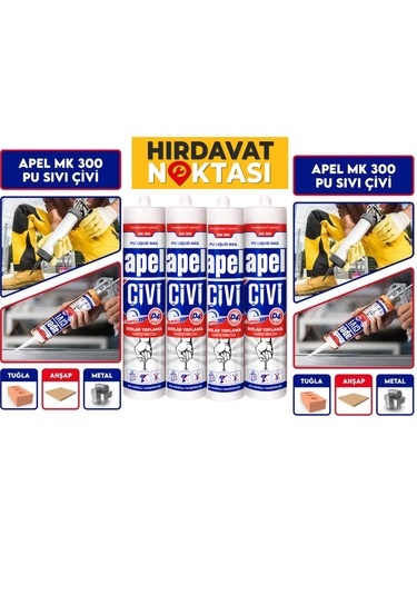 Apel Sıvı Çivi Pu Montaj Yapıştırıcısı Şeffaf Net: 300 G. X 4 Adet