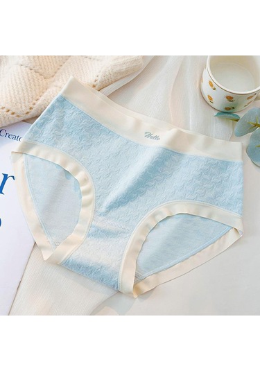 Mavi Traceless Lace Nefes Alabilir Kadın Orta Bel Külot Kadın Yumuşak Ve Nazik Moda İç Çamaşırı Mavi